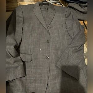 Jos A Bank Traveler Suit Men 52 46W 29L Taupe Blue Windowpane Plaid Two Button